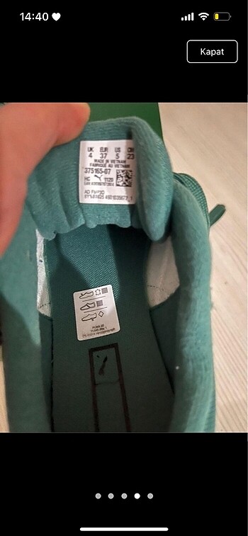 37 Beden yeşil Renk Puma ayakkabı