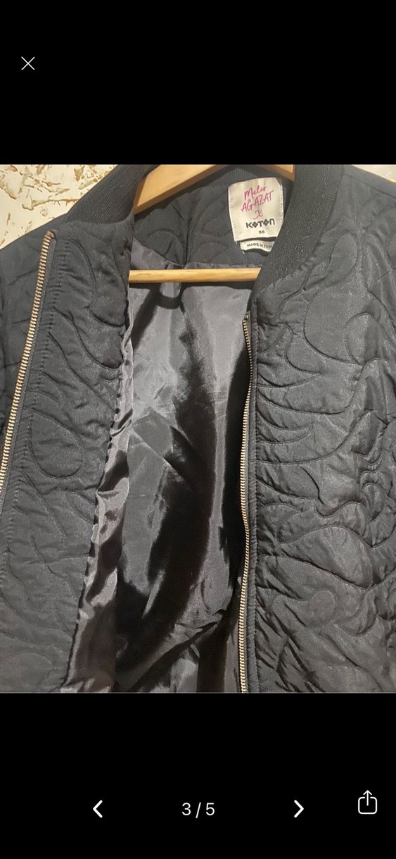 Koton Siyah Fermuarlı Midi Ceket - Görsel 3