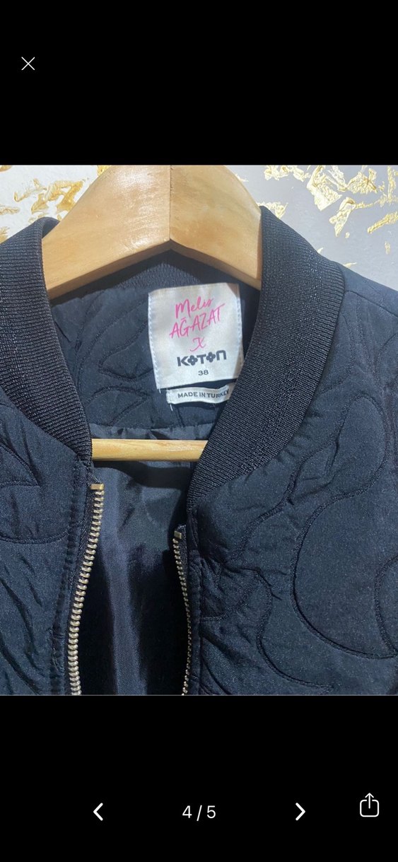 Koton Siyah Fermuarlı Midi Ceket - Görsel 4