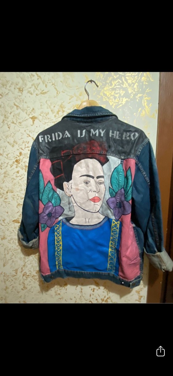 Özel Tasarım Frida Kahlo Kadın Denim Ceket - Görsel 2