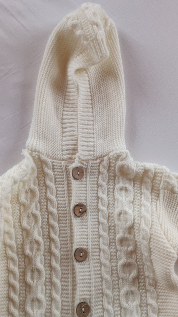 Kapüşonlu Beyaz Örgü Bebek Tulumu - Görsel 2