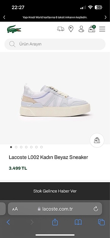 Lacoste L002 Kadın Beyaz Sneaker