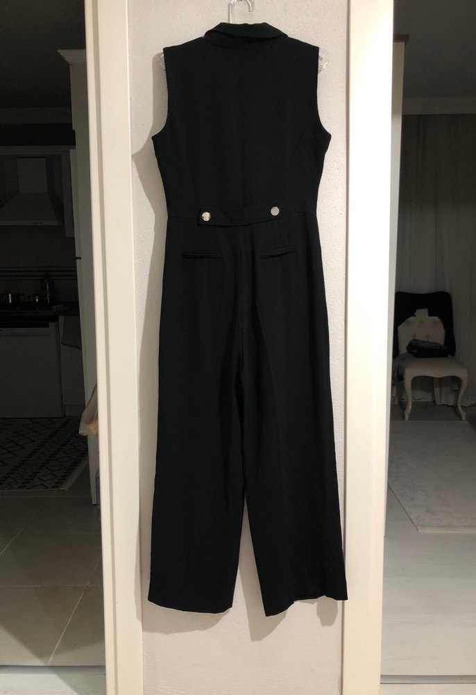 Düğmeli Siyah Kadın Uzun Tulum - Görsel 2