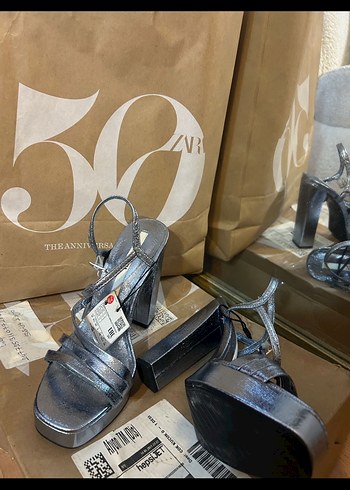 Zara metalil Mavi  Platform Topuklu Kadın Ayakkabı - Görsel 3