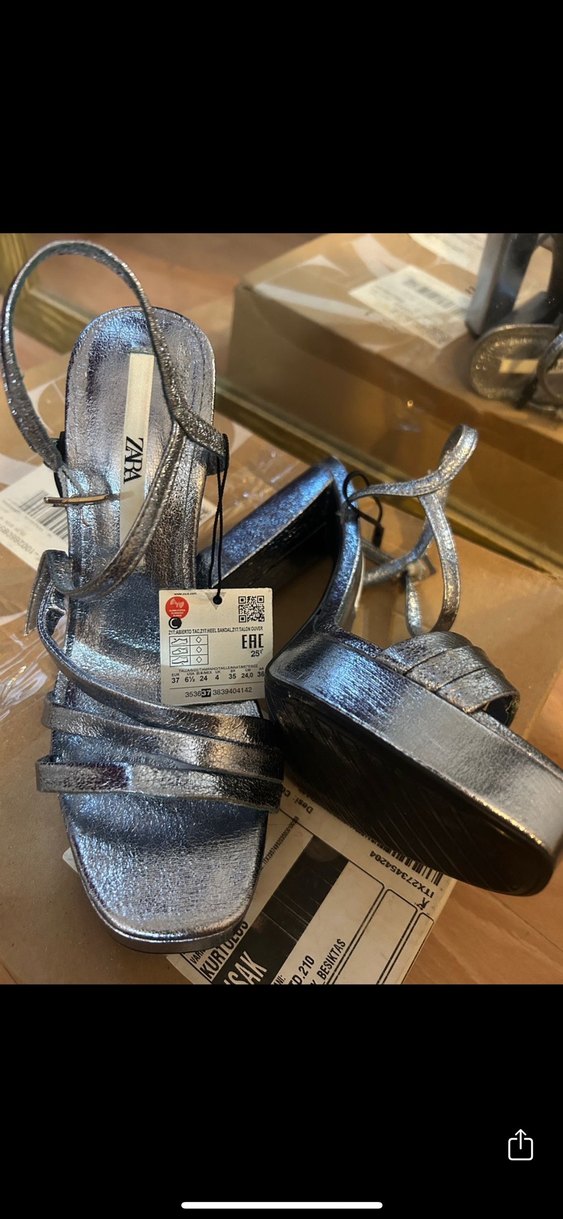 Zara metalil Mavi  Platform Topuklu Kadın Ayakkabı - Görsel 2