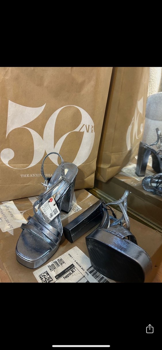 Zara metalil Mavi  Platform Topuklu Kadın Ayakkabı - Görsel 3