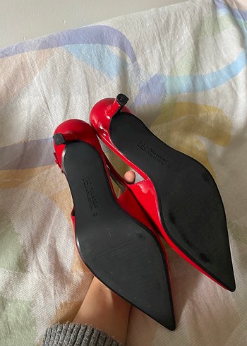 Kırmızı Tokalı Stiletto Topuklu Kadın Ayakkabı - Görsel 4