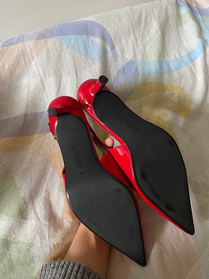 Kırmızı Tokalı Stiletto Topuklu Kadın Ayakkabı - Görsel 4