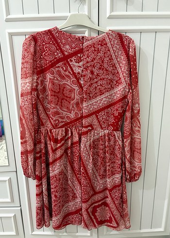 Uzun Kollu Kırmızı Bohem Midi Elbise - Görsel 3