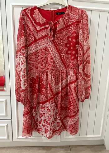 Uzun Kollu Kırmızı Bohem Midi Elbise - Görsel 2