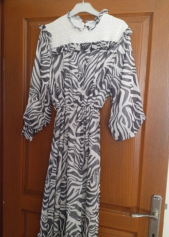 Bohem Zebra Desenli Uzun Elbise