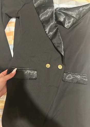 Tek kollu Düğmeli Siyah Uzun Kadın elbise - Görsel 2