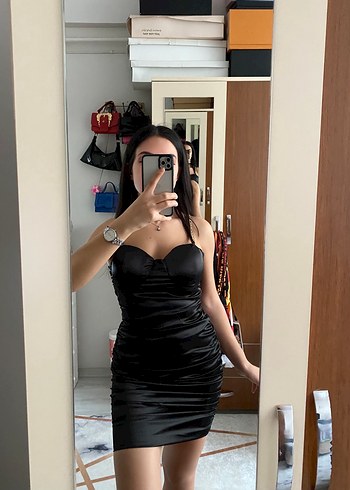 s Beden Zincir Askılı Saten Elbise