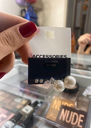 Beyaz İnci ve taşlı Küpeler - Görsel 2