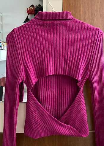 Sırt dekolteli triko kazak - Görsel 5