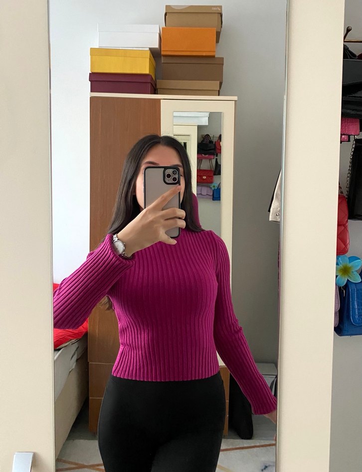 Sırt dekolteli triko kazak - Görsel 3