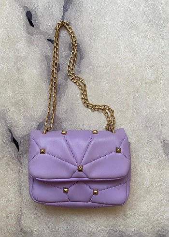 Mor Zincir Detaylı Deri Kadın Çanta - Görsel 3