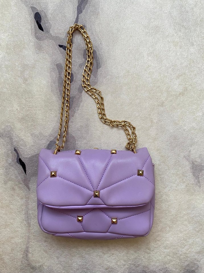 Mor Zincir Detaylı Deri Kadın Çanta - Görsel 3