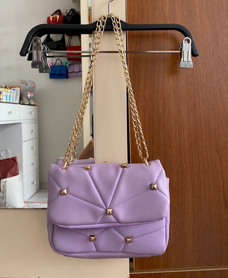 Mor Zincir Detaylı Deri Kadın Çanta - Görsel 5