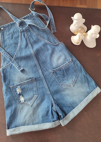 Mavi Kot Kısa Askılı Tulum&straplezbelbise - Görsel 2