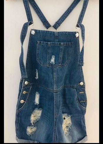 Mavi Kot Kısa Askılı Tulum&straplezbelbise - Görsel 5