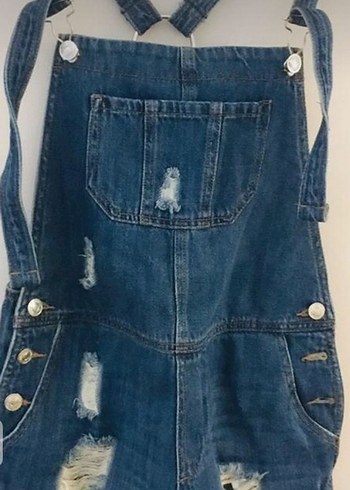 Mavi Kot Kısa Askılı Tulum&straplezbelbise - Görsel 6