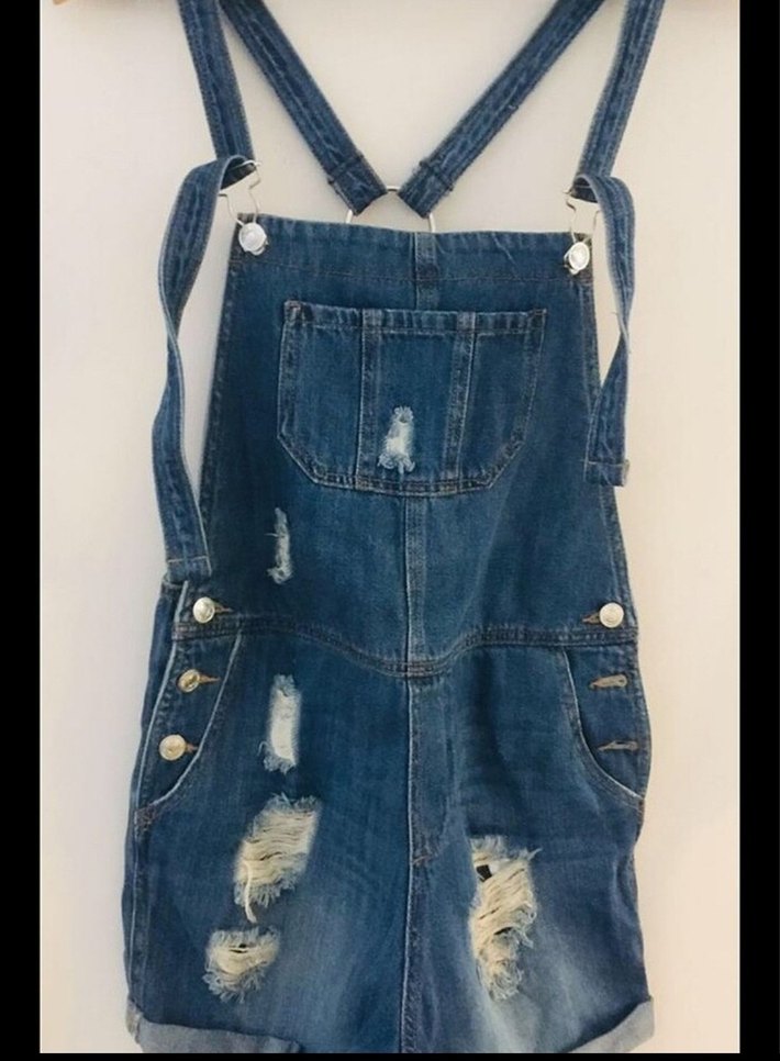 Mavi Kot Kısa Askılı Tulum&straplezbelbise - Görsel 5