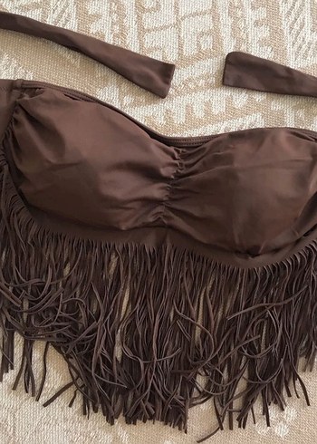 m Beden Püsküllü Kahverengi Bohem Bikini Üstü