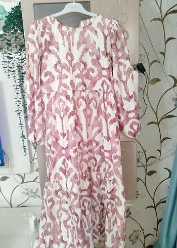 Koton Pembe Batik Desenli Uzun Kadın Elbise