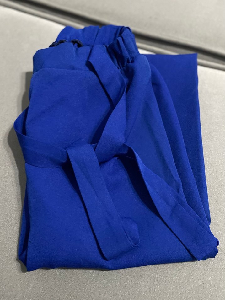 Kadın Mavi Saten Kemerli Salaş Pantolon - Görsel 2