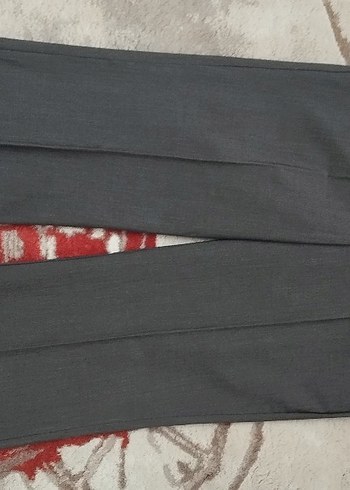 Gri Kadın Kumaş Pantolon, Kemerli, Normal Boy - Görsel 3