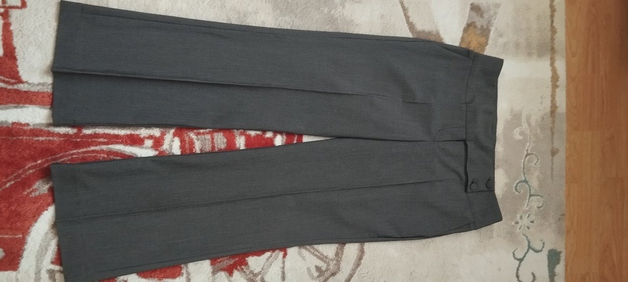 Gri Kadın Kumaş Pantolon, Kemerli, Normal Boy - Görsel 3