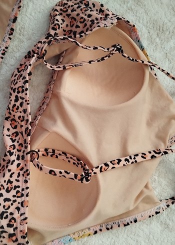 36 Beden pembe Renk pudra Leopar Desenli Mini Bikini Takımı