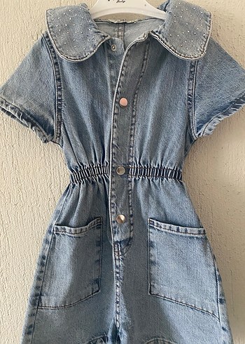 Kız Denim Kısa Kollu Tulum