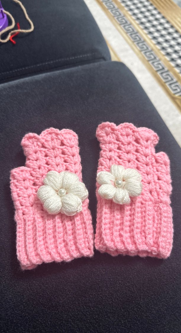 Pembe Örgü Bohem Kadın Eldiveni - Görsel 3