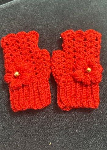 Kadın Kırmızı Örme Bohem Eldiven - Görsel 2