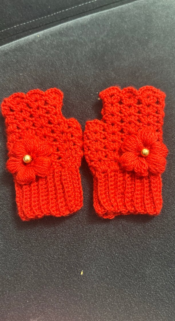 Kadın Kırmızı Örme Bohem Eldiven - Görsel 2