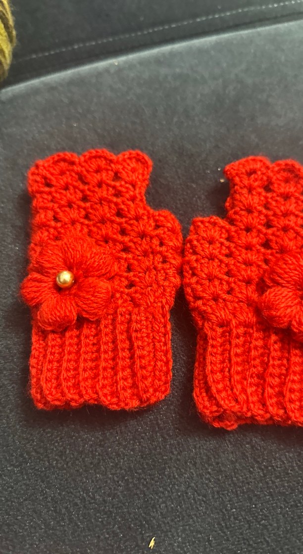 Kadın Kırmızı Örme Bohem Eldiven - Görsel 4