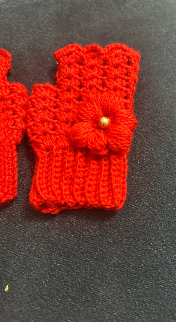 Kadın Kırmızı Örme Bohem Eldiven - Görsel 3