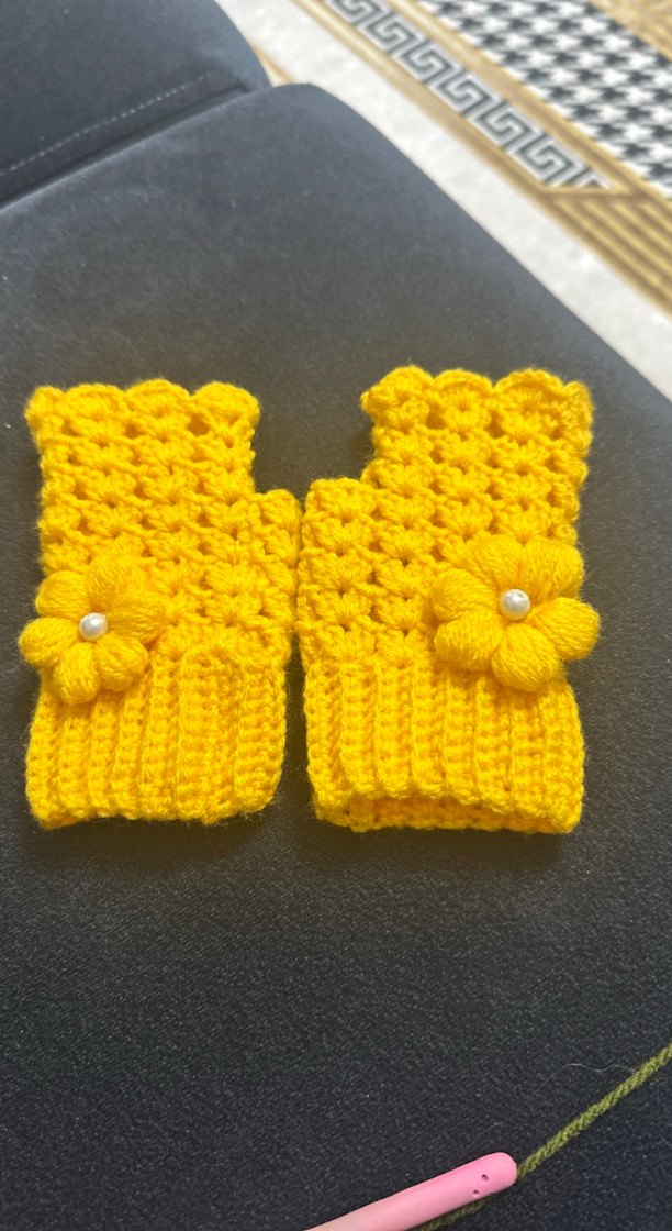 Sarı Örgü Bohem Parmaksız Eldiven - Görsel 2