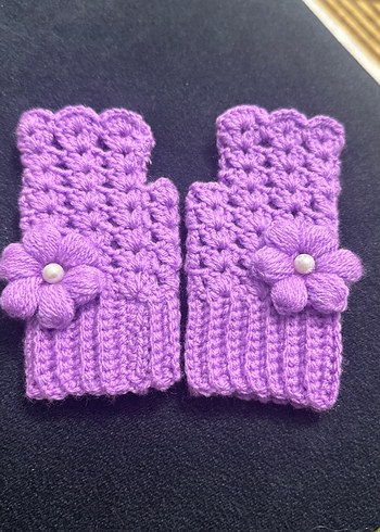 Mor Örgü Kadın Eldiveni Çiçek Detaylı - Görsel 2