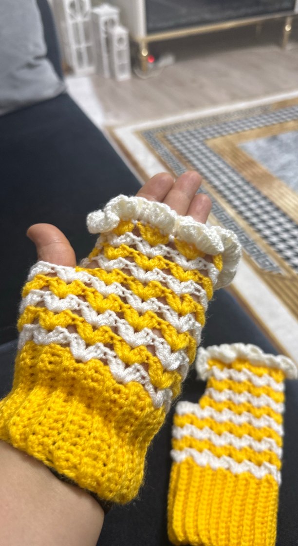 Renkli Örgü Bohem Kadın Eldiveni - Görsel 3