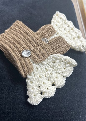 Bej Örgü Kadın Eldiveni Bohem Stil - Görsel 3