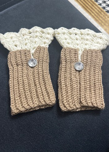 Bej Örgü Kadın Eldiveni Bohem Stil - Görsel 2