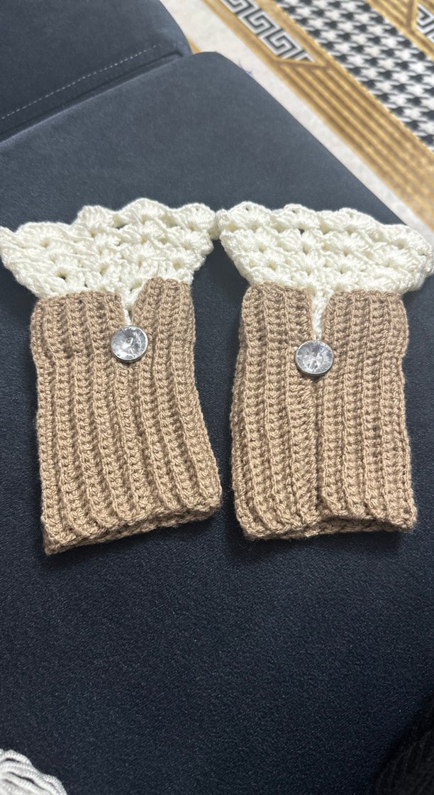 Bej Örgü Kadın Eldiveni Bohem Stil - Görsel 2