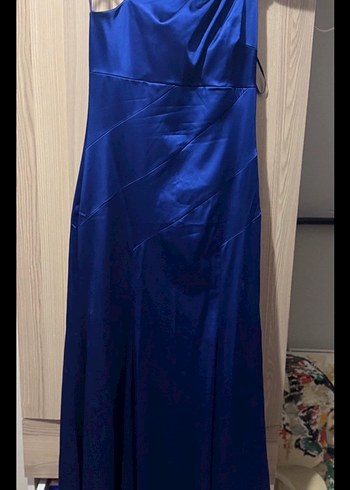 Parlak Lacivert Drapeli Uzun Abiye Elbise - Görsel 2