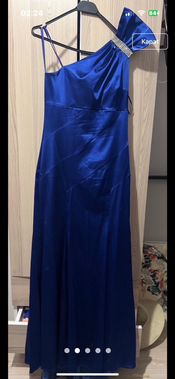 Parlak Lacivert Drapeli Uzun Abiye Elbise - Görsel 2