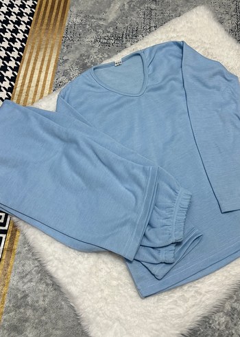 Kadın Mavi Uzun Kollu Rahat Pijama Takımı - Görsel 3