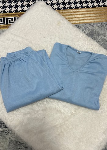 Kadın Mavi Uzun Kollu Rahat Pijama Takımı - Görsel 5