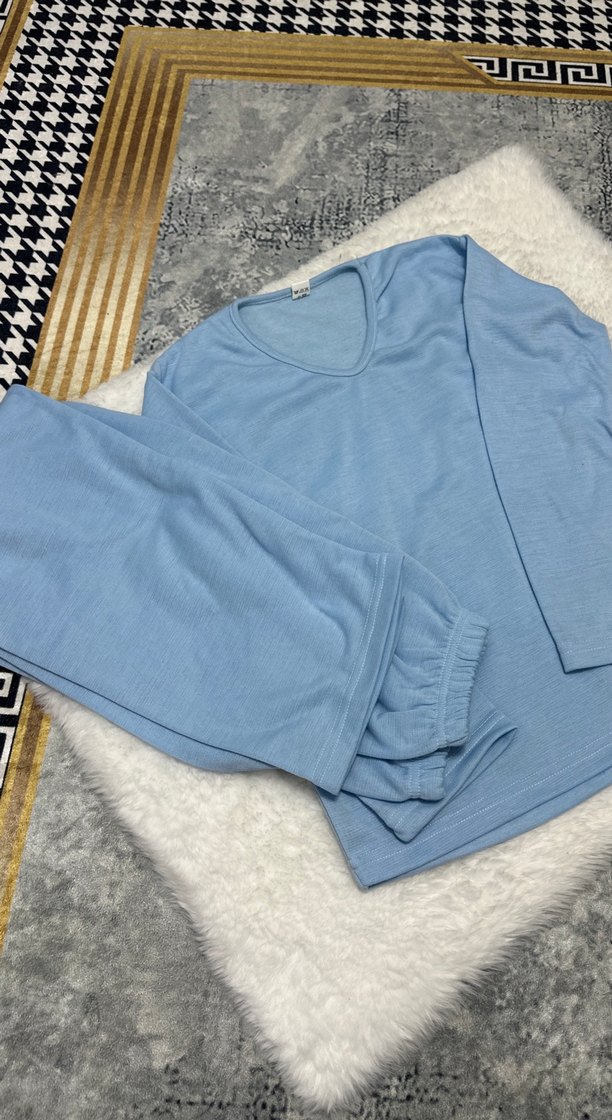 Kadın Mavi Uzun Kollu Rahat Pijama Takımı - Görsel 3